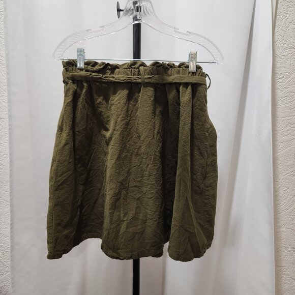 Army olive Green button down bow tie belt elastic skirt - Picture 4 of 4